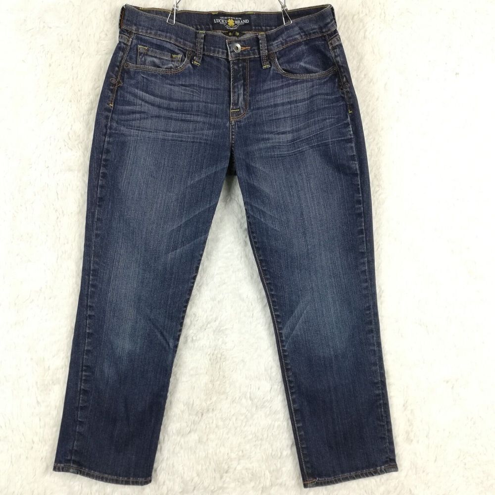 Lucky Brand Womens Jeans Sofia Capri Blue Denim Whiskering Dark Wash Mid‎ Rise 8
